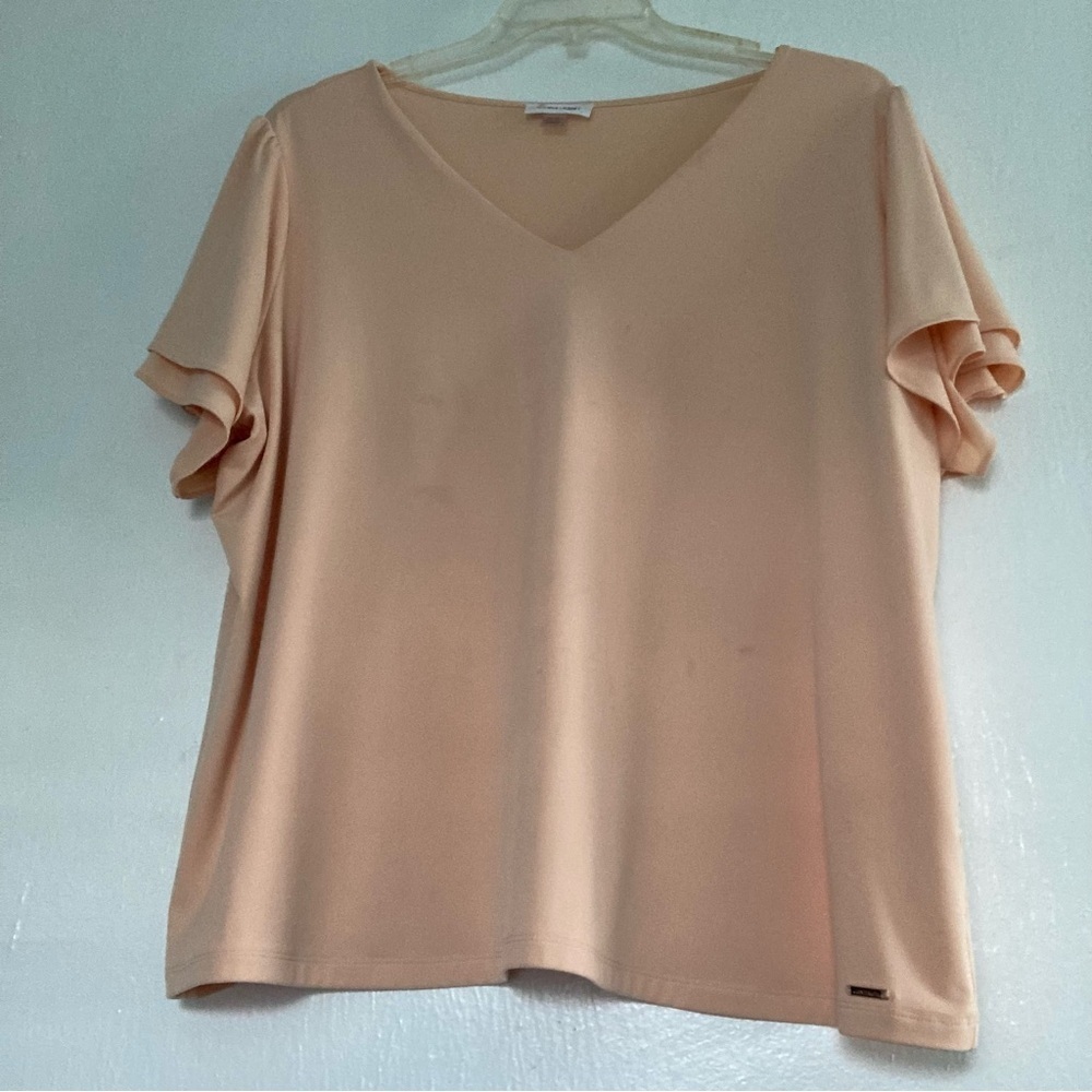 Calvin Klein Stretch Vneck Short Sleeve Flowy Women’s Top plus size 2X Peach